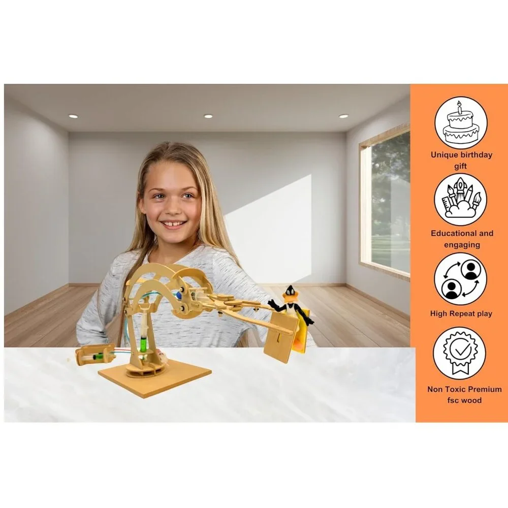 NEW PATHFINDERS STEM Kit Hydraulic Robotic Arm |Wooden Building STEM Kit Toy Mec